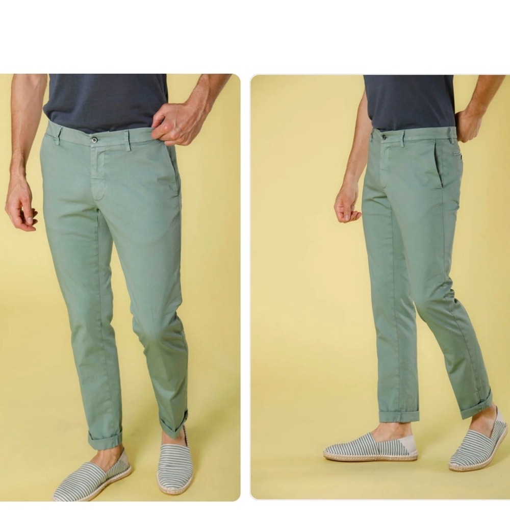 Masons Men's Chino Pants Preppy Sage Mineral Green Straight Leg 4 Pocket Size M